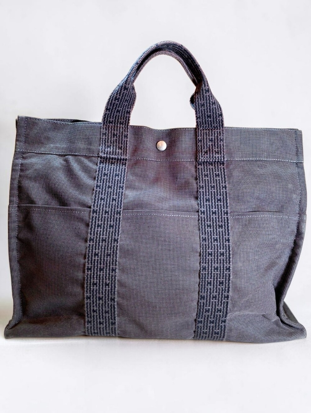 Hermes Canvas Tote Bag with H Patterned Straps Large Unisex